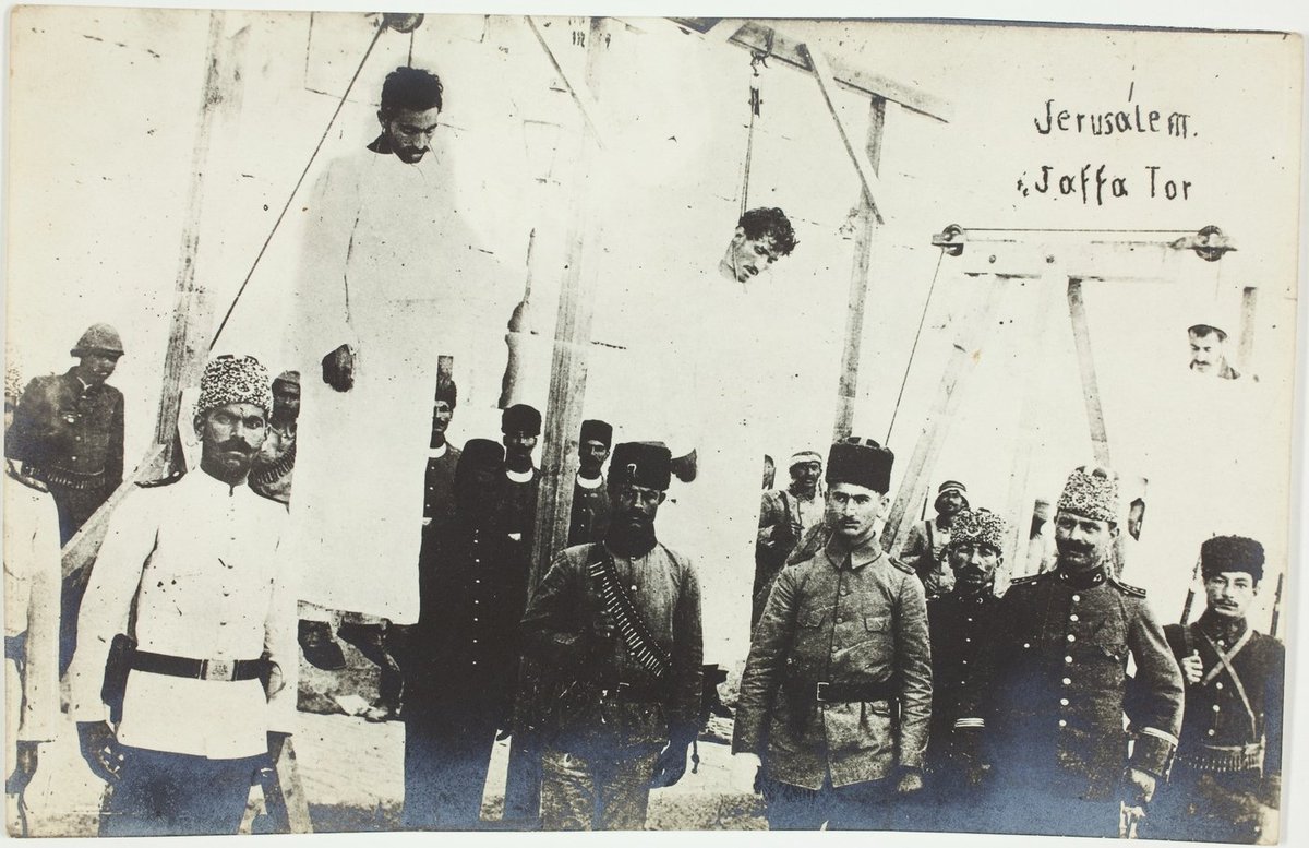 2/Look what the Ottomans/Turks did to   #Jerusalem 105 yrs ago. Why they lost it and have no claim on it today.Picture I found in Australian Army archives - picture of the hanging of Jews and Arabs photographed by a German officer in Jerusalem