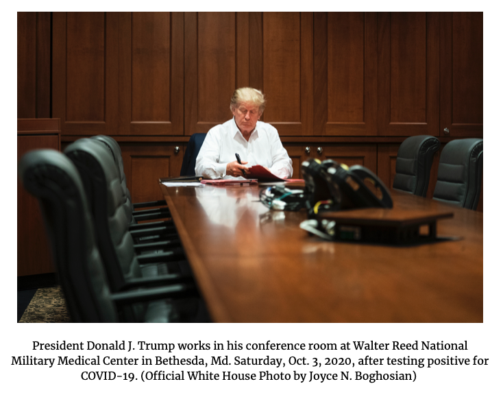 NEW: The White House has released these photos which purport to show  @realDonaldTrump "at work" at Walter Reed National Military Medical Center.