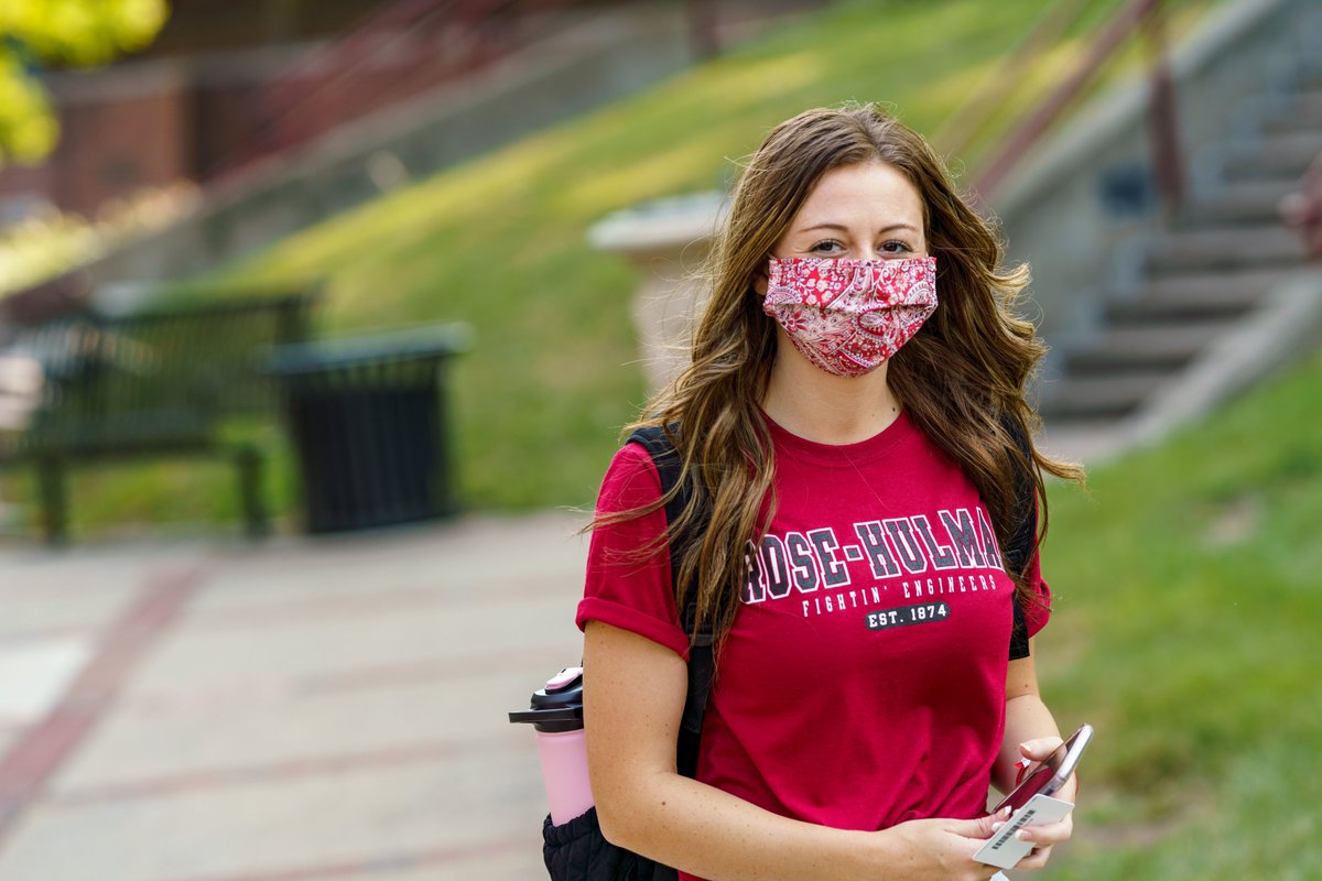 RoseHulman's tweet photo. Mask Up Engineers: We're nearly halfway through the first quarter of the 2020-21 academic year. Keep up the great work in following #RoseReady policies--helping classmates, faculty & staff stay safe/healthy. #MaskUpHoosiers https://t.co/uxir8EJXwD