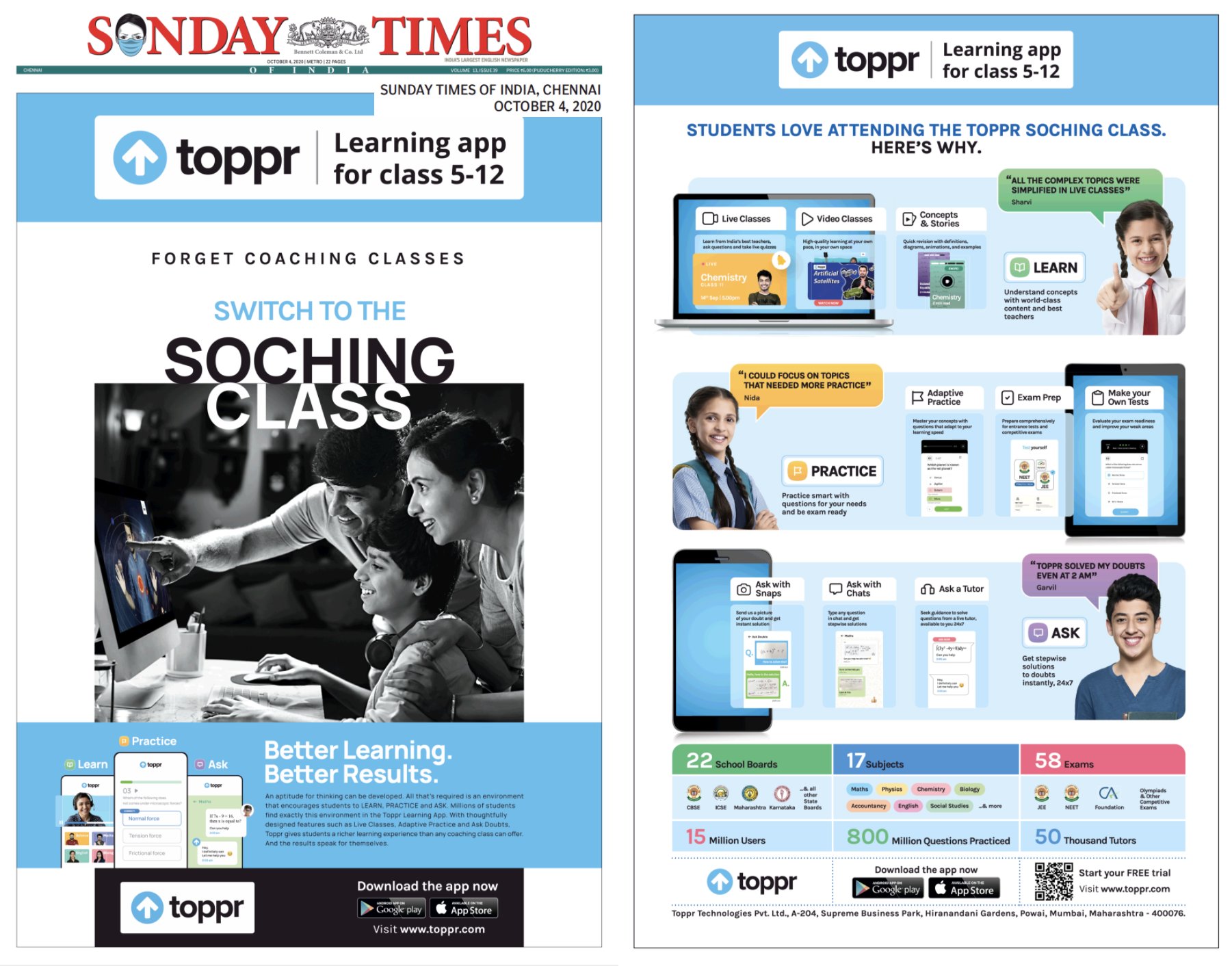 Karthik 🇮🇳 on Twitter: "I presume someone in Toppr's ad agency  (presumably in Mumbai or Delhi) jubilantly came up with a rhyming word to  'coaching', in a possible jibe at Allen which