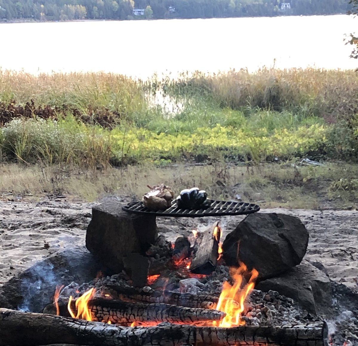Cooking dinner over an open fire with <a href="/brendajprice/">Brenda Price</a> at the cottage.  First time in years. #yummy #truebbq