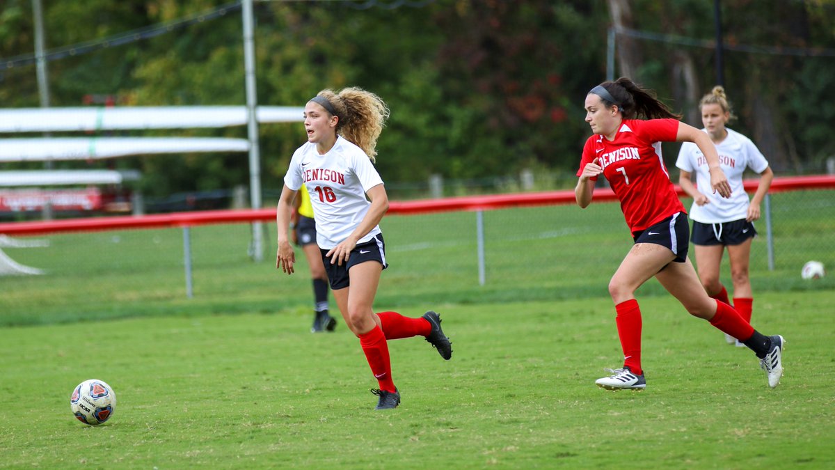 DenisonWSoccer's tweet image. Today was supposed to be our Big Red Weekend game😠but we're making the most of our intrasquad scrimmages. Sr. Kailey Knopf (#16) and Jr. Meg Rogan (#7) go head to head in classic red/white battle. #GratefulToBeTogether  #DUWSStrong #DenisonProud