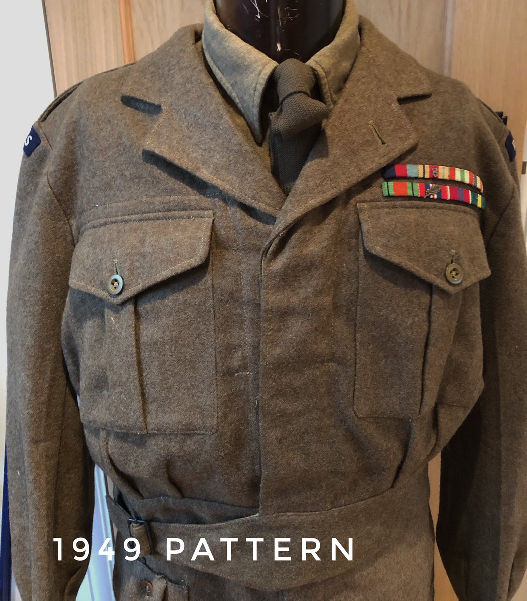 National Service - that period of compulsory military service from 1949-63 - is pretty much synonymous with 1949 Pattern Battledress. (There was no faffing about with stand and fall collars this time - there was a full-on open-neck for shirt and tie)  #BattledressThread