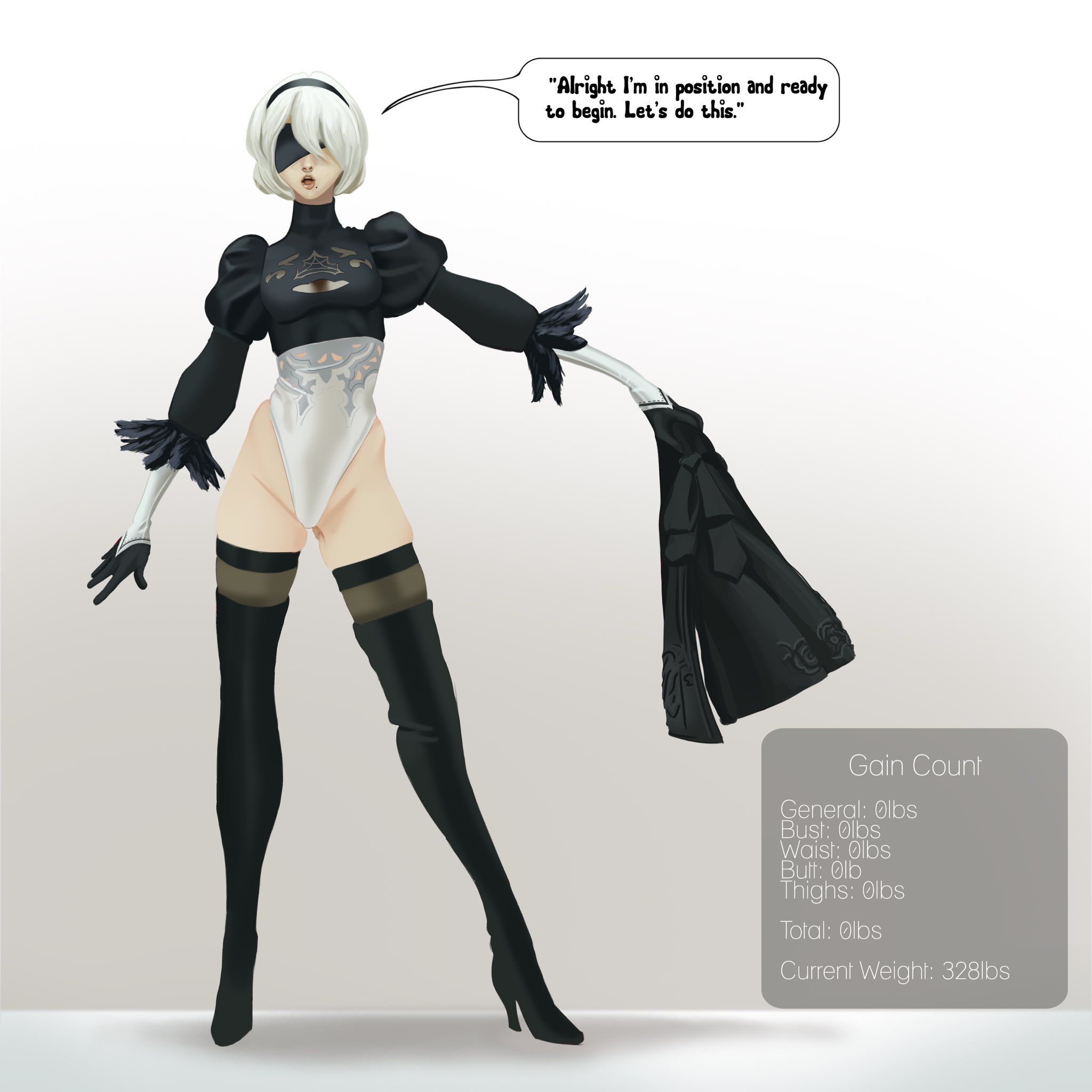 Tonbelly on X: Driven Weight Gain 2- Welcome to my second Community Driven  Weight Gain! This time featuring the most popular character in the poll I  posted a few weeks ago, 2B