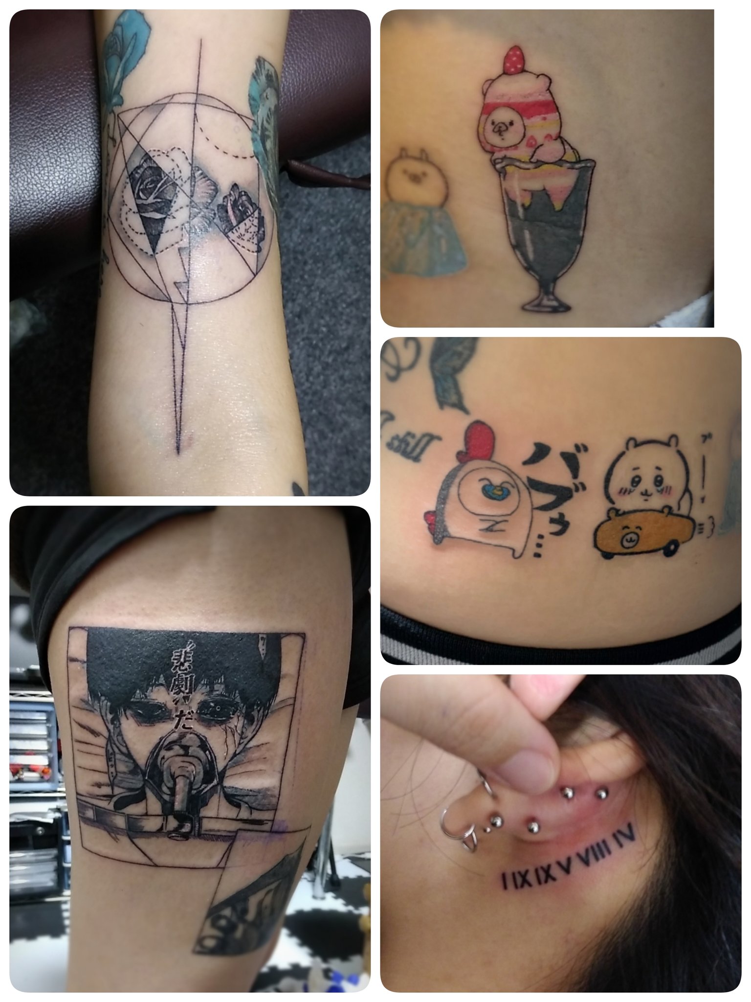 彫師 T E N ﾌﾞﾗｯｸ ｸﾞﾚｰ 埼玉 お疲れ様です ᵗᑋᵃᐢᵏ ᵞᵒᵘ 刺青 洋彫 入墨 タトゥー 埼玉 さいたま市 ともだちはくま なんか小さくてかわいいやつ ちいかわ 東京喰種 東京グール 金木 にわとりまん バラ 薔薇 文字 耳裏 キャラ