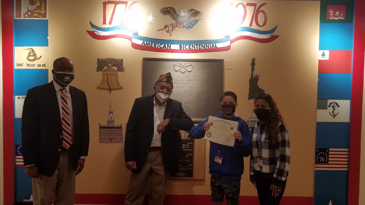 An amazing SMS 7th grader won the Patriot's Pen essay contest sponsored through VFW Post 2141 in Somerville. Post Commander Granville Holder presented Nathan Vroom with the achievement certificate and $100. Nathan's 6th Gr ELA teacher Mrs. Hobbs assisted him. #allin4theville