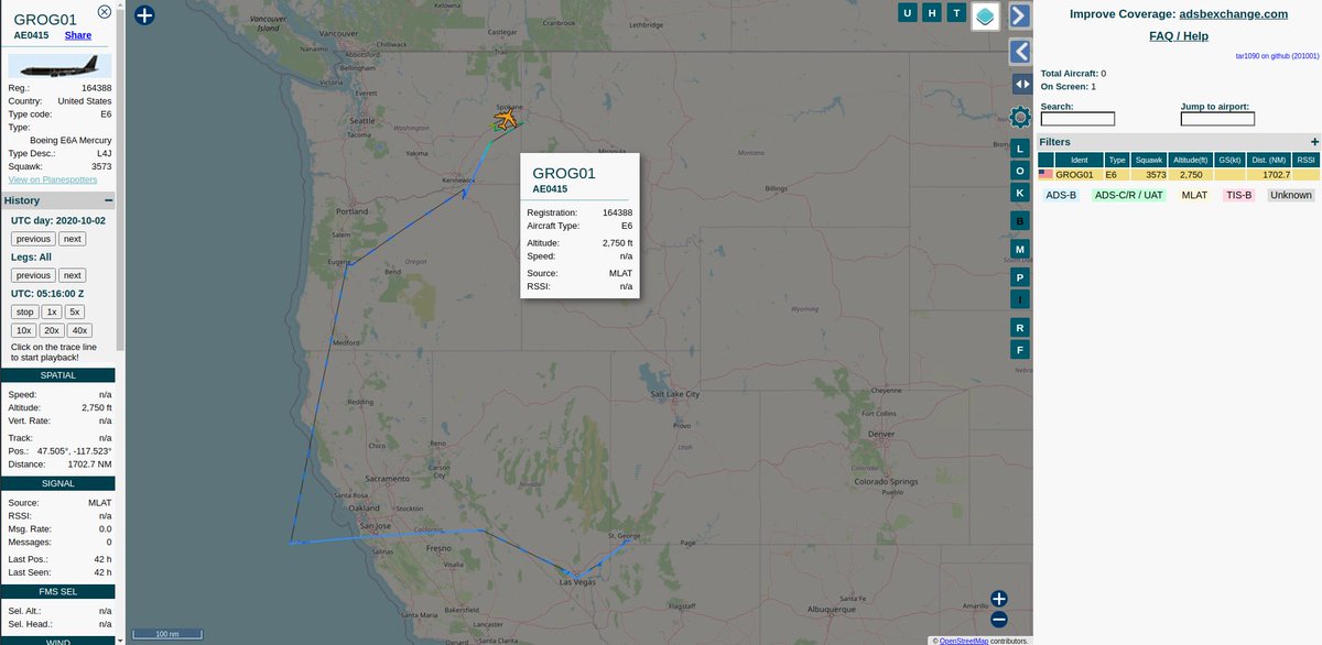 steffanwatkins's tweet photo. 164388|#AE0415|#GROG01 took off ~21:15 2020-10-01 and landed ~05:20 2020-10-02
NO, IT DIDN'T TAKE OFF MINUTES BEFORE!
IT *LANDED* MINUTES AFTER!
AFTER SPENDING 8HRS IN THE AIR!
NOT RELATED TO TRUMP, NOT EVEN A LITTLE!
https://t.co/p41yfsmUL6 https://t.co/ehAMUI2Ymf