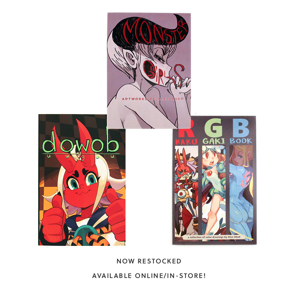 Artbooks from Alex Ahad (@o___8) are now restocked! Make sure to check them all out online/in-store while they're available. Grab a copy here: bit.ly/3ilBfKJ

#alexahad #fromscratch #dowob #monstergirls #artbooks #gallerynucleus