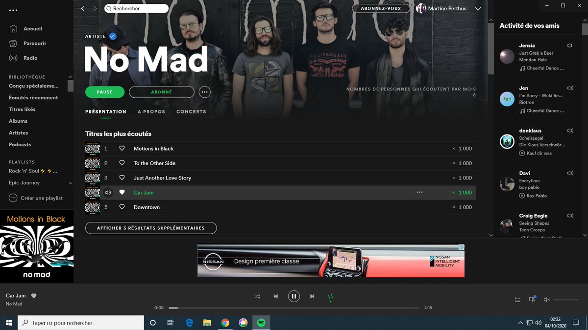 @no_mad_rockband Bonjour °N°o °M°ad👋You have new follower on Spotify😎😎🎶