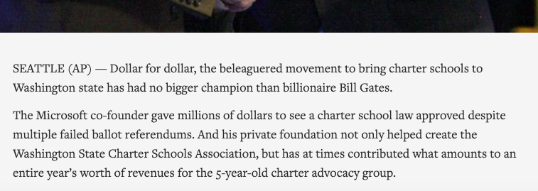 If you don't think this is the case, ask yourself why Gates's high-profile philanthropic efforts receive so much more attention than his main political impact: The quiet privatization of American education?