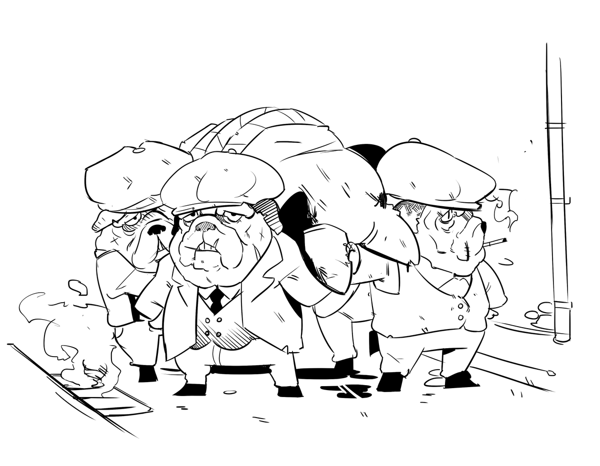 #spoopy Some mobsters up to no good.

Alternative title Puggy Blinders 