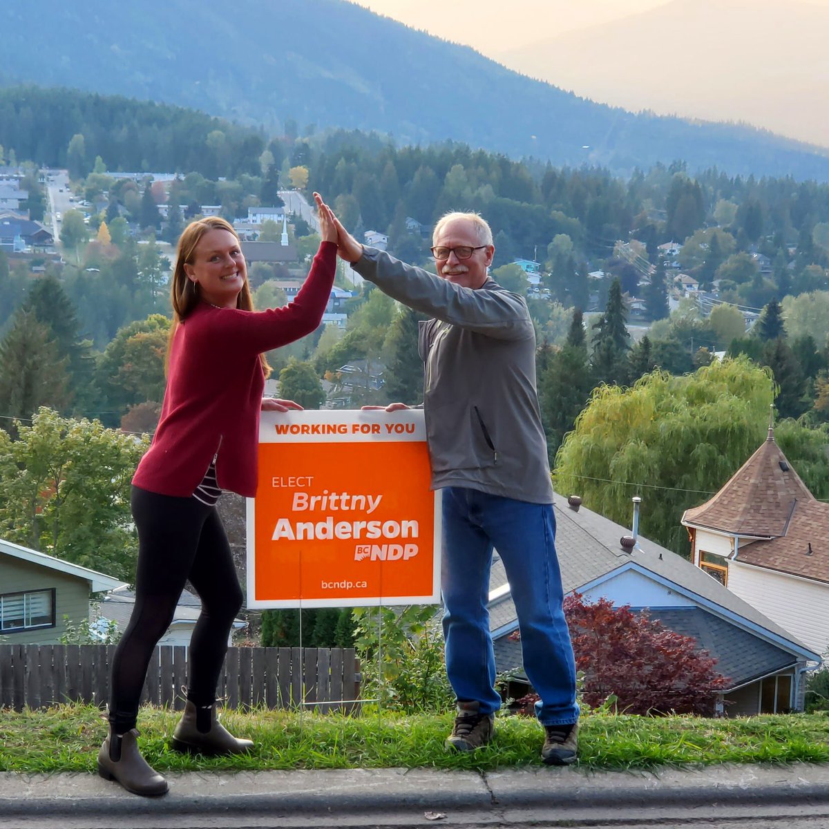 My parent's wanted to be the first people with their <a href="/bcndp/">BC NDP</a> Elect Brittny Anderson sign up in their yard. 

And yes my Dad, Terry Anderson is very much in my bubble so the high five is ok! Wish I could be giving more high 5s but happy to elbow bump as long as we are both  masked.
