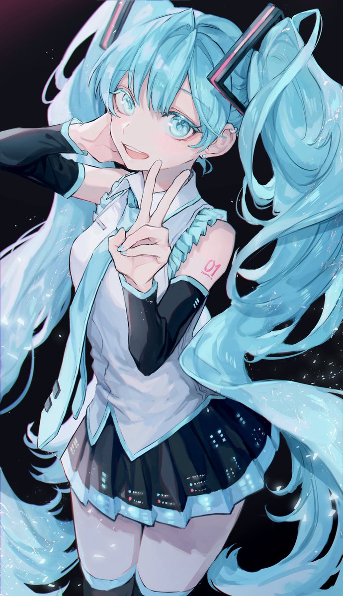 hatsune miku 1girl solo skirt long hair twintails detached sleeves necktie  illustration images