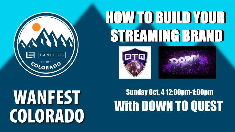 LANFestColorado's tweet photo. Want to learn about streaming?  We have 2 workshops for you!

Sun. Oct. 4 12:00-1pm:  How to build your Streaming Brand

Join Down to Quest, Colorado's premier streaming house to learn more!  TWITCH https://t.co/1ToNkJa3UZ

 @LANFestColorado @JoinLANFest @IntelGaming @DownToQuest https://t.co/xwlmhooOFt