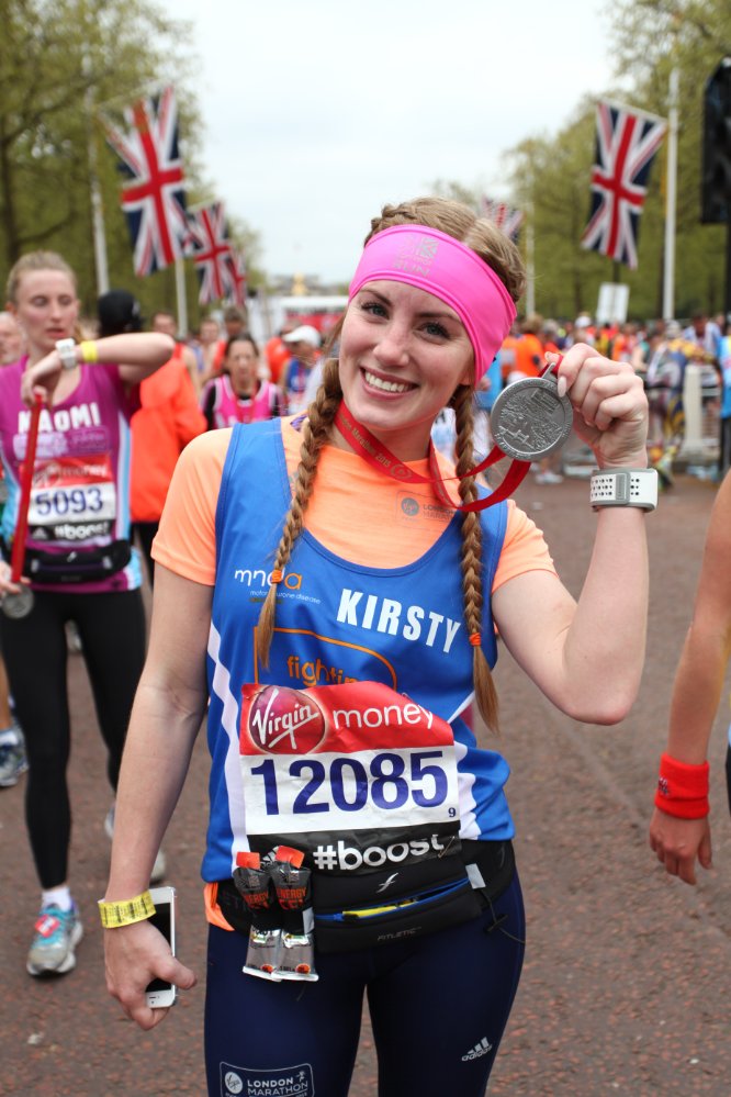 Good luck if you're out pounding the streets (probably in the rain) doing #LondonMarathon as part of #TeamMND today - here's <a href="/mndassoc/">MND Association</a> supporters chef <a href="/marcusbeanchef/">Marcus Bean</a> &amp; actress <a href="/KirstyJCurtis/">Kirsty J Curtis</a> highlighting how relieved you'll be at the end!! 👍 #The40thRace #virtuallondonmarathon