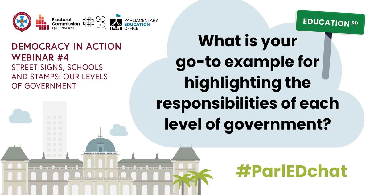 QueenslandParl1's tweet photo. #ParlEDchat How do you teach the levels of govt? Let us know in a #SlowChat prior to our teacher PD webinar this Wed - Street signs, schools and stamps: our levels of government!
@LawLibraryQld @ECQInfo @AboutTheHouse @AuSenate #EduTwitter #HASSchat #LegalStudies #aussieED https://t.co/lmkpl8A8wh