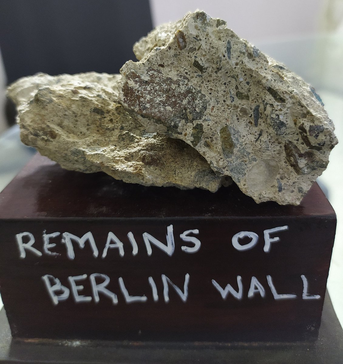 dineshcsharma's tweet photo. A piece of history, had literally picked this up in 1994 from ground when debries of felled #BerlinWall were still fresh #30YearsOfGermanUnity https://t.co/vr0W0thIeA