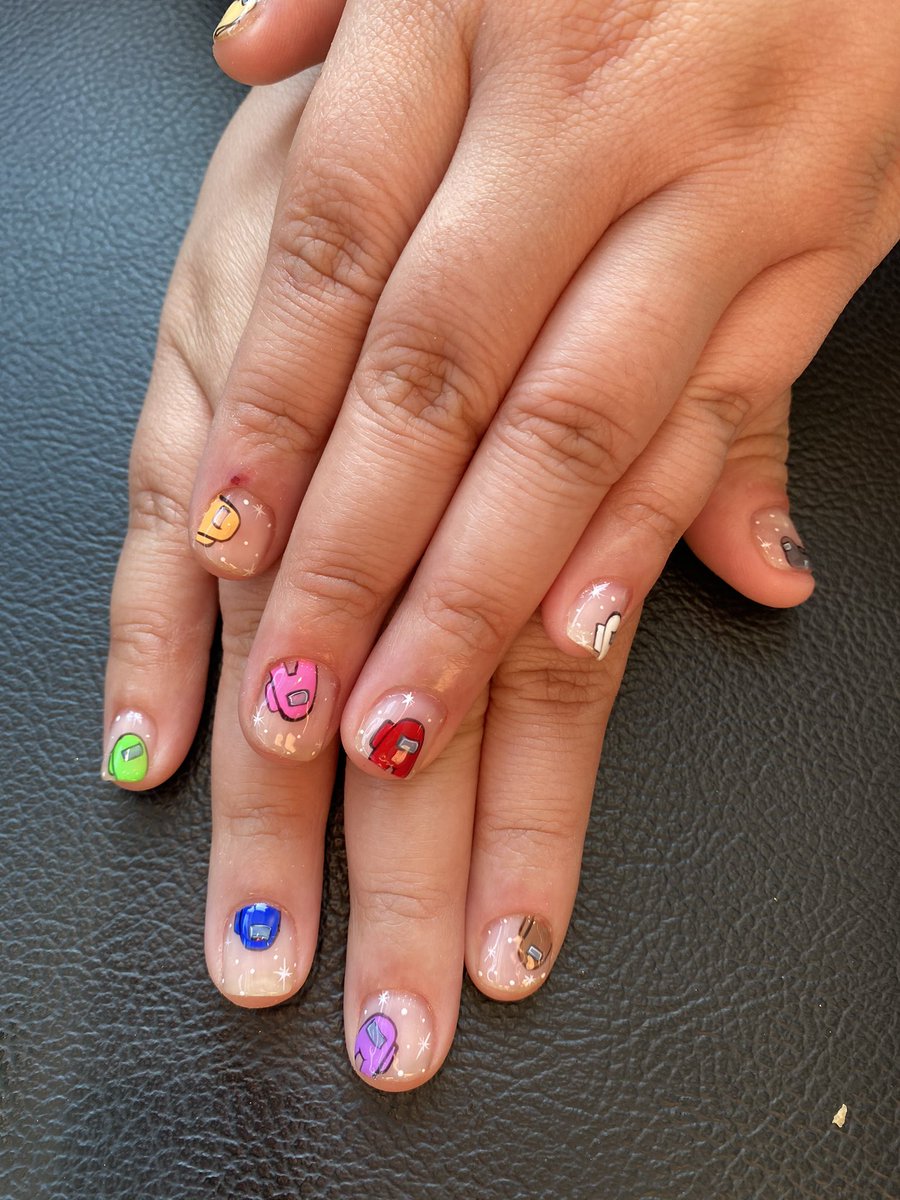 My new among us nails!! They are so cute, someone told me that girls should have longer nails and I said idc I work with food &amp; dont like long nails haha