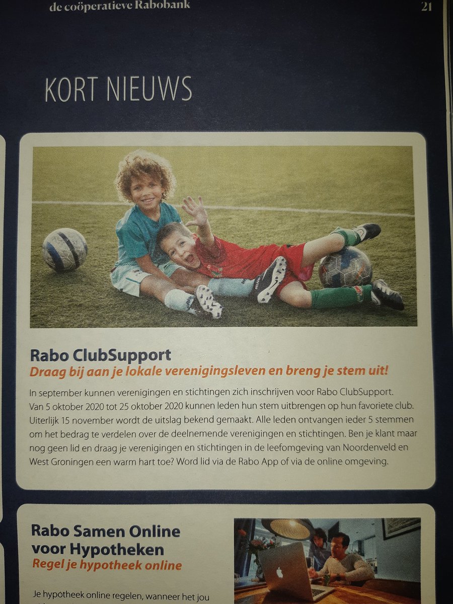 En deze week alle Raboleden in het Westerkwartier maximaal stemmen op onze club #raboclubsupport