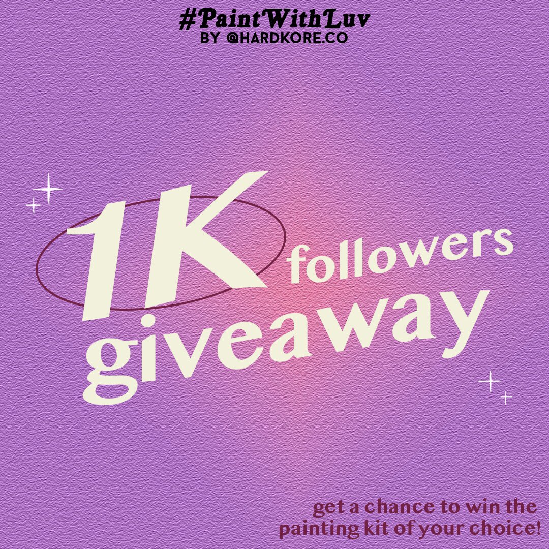 hardkore_co's tweet photo. 1000 INSTAGRAM FOLLOWERS GIVEAWAAAY🥳

Untuk merayakan tercapainya 1000 followers ig @hardkore.co (YEY🥺) kita akan mengadakan giveaway #PaintWithLuv💜 https://t.co/TPvdCjuzOF