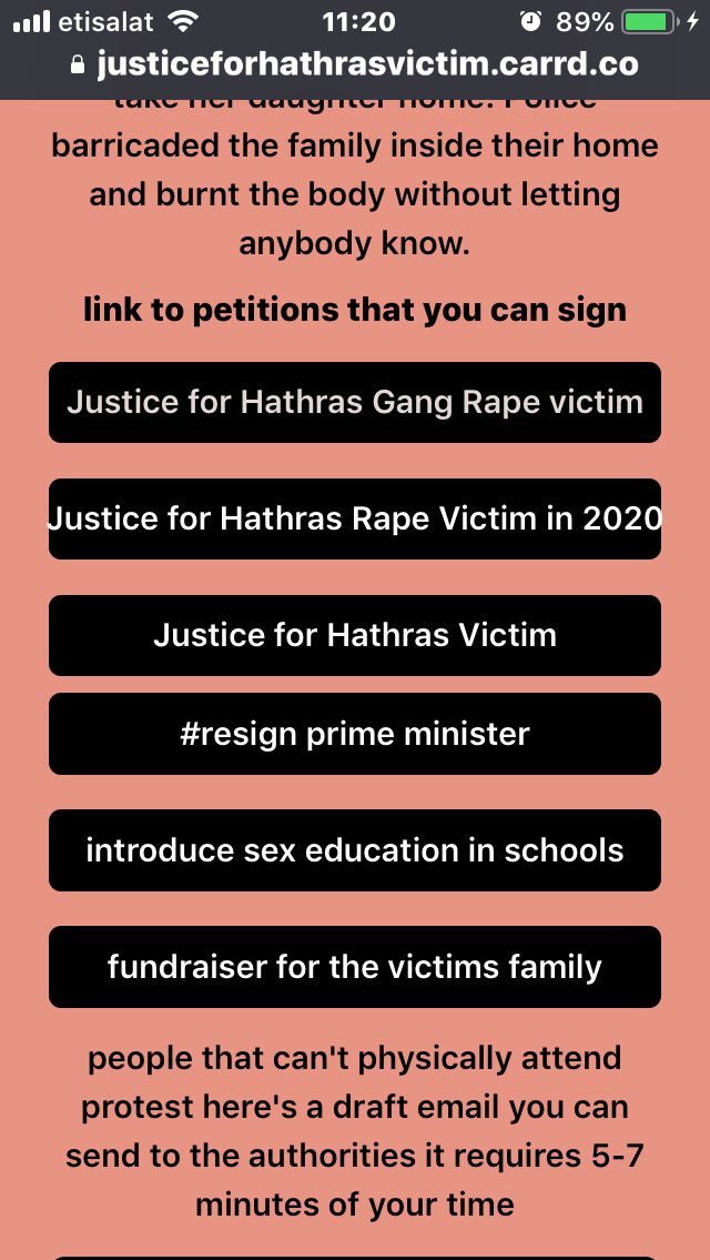 Bringing this to the notice of  @Uppolice  @AmitShah  @AmitShahOffice. Here’s a link ( https://justiceforhathrasvictim.carrd.co  ) where a grp is inciting v!olence across the country.  #Hathras!!! Apparently the link is connected to AMNESTY. 