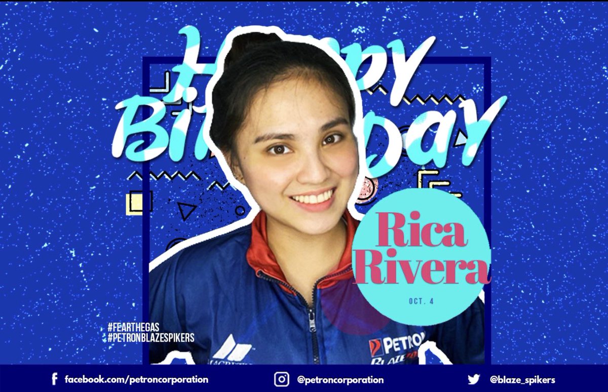 It’s our girl, <a href="/ricariveraa/">Rica Rivera</a> ‘s birthday today! 🎈🎊🎉🎁 Send her your love and birthday wishes, everyone! ❤️💙 

#PetronBlazeSpikers 
#FearTheGas @SuperLigaPH
<a href="/VolleyNationPH/">VolleyNation🏐🎀</a> 
<a href="/TwoCityTrails/">Volleytrails🏐</a>
@dhonasuperstar 
<a href="/VolleyCenterPH/">ᴠɪᴢᴢʏ_ʙɪɴɪᴄʜᴇʟʟᴀ</a>