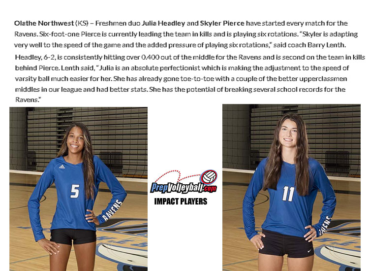 ONWVolleyball's tweet photo. Congrats to freshmen @2024_Sky_Pierce and @headley_julia for being honored as @PrepVolleyball Newcomer Impact Players given out to freshman contributing to their varsity team. Proud of both of you!

Link to Article: https://t.co/czPgjSAAoI

#StayHumble #HardWorkWorks 
🏐💙🏐💙 https://t.co/bkKMN09n9I