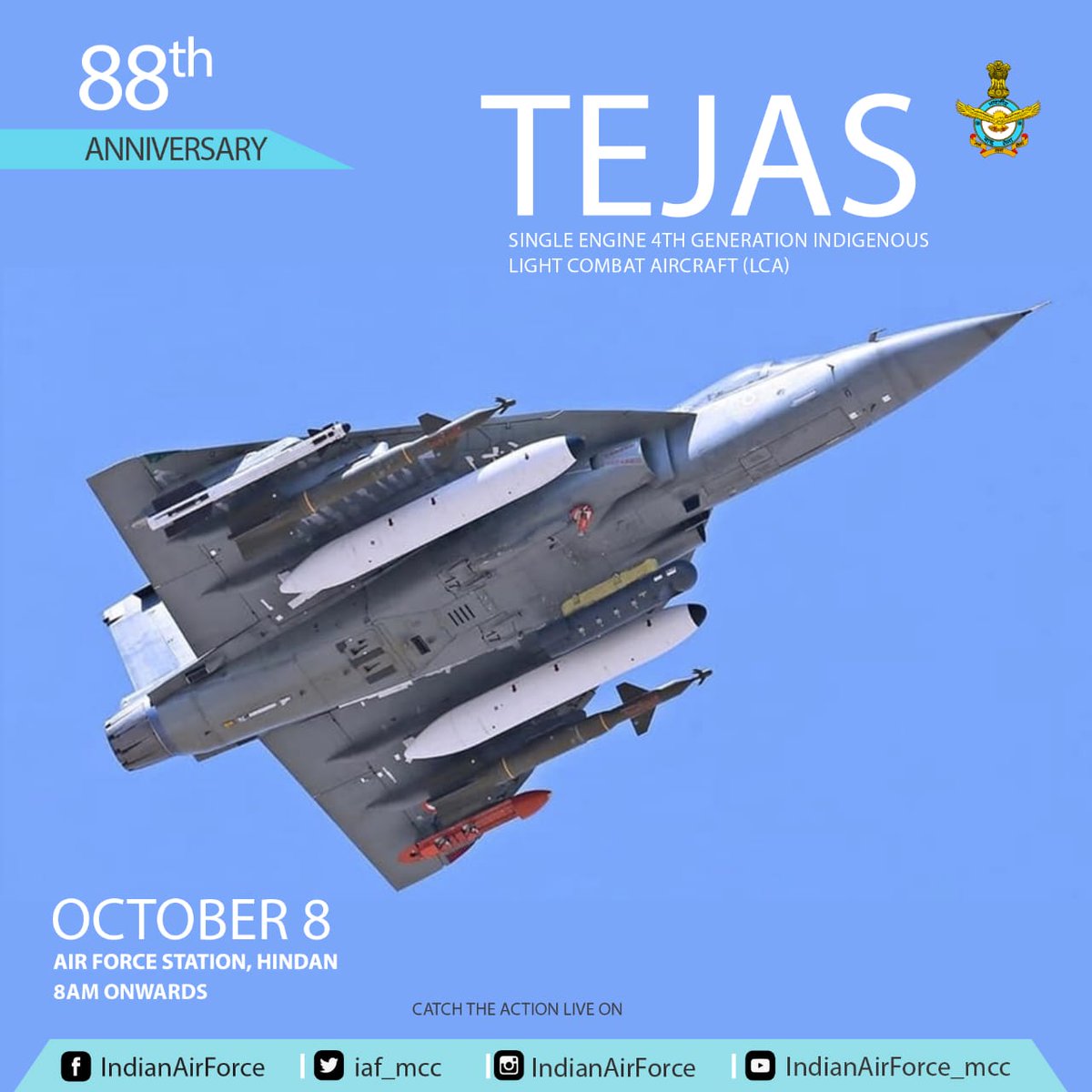 #AFDay2020: LCA “Tejas” - The Tejas is an indigenously developed, single-engine, fourth-generation, high-agility, multirole, supersonic light combat aircraft.

#KnowTheIAF
#IndianAirForce