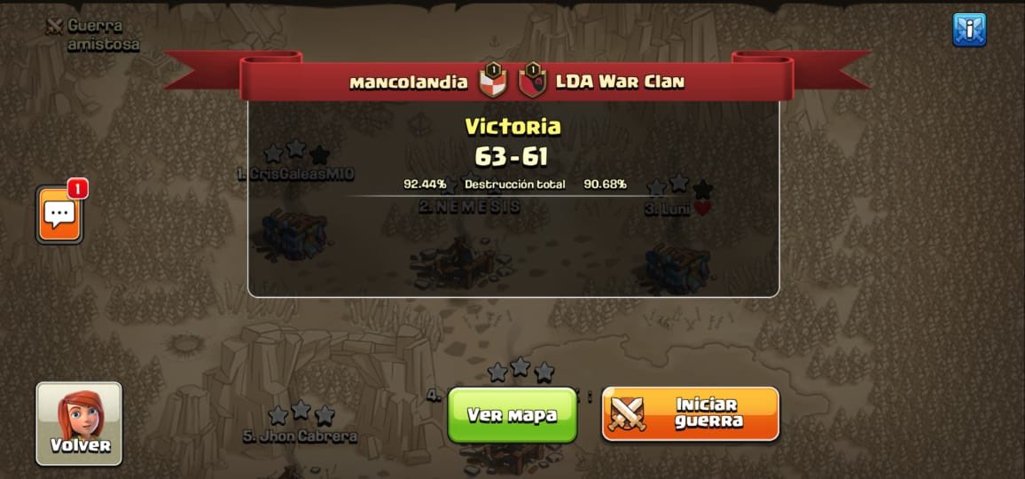 Estamos en PO de <a href="/wglcoc/">WGL</a>
Gran guerra contra el clan <a href="/ClanLda/">LDA War Clan</a> y éxito en sus próximas guerras 🥳🥳
