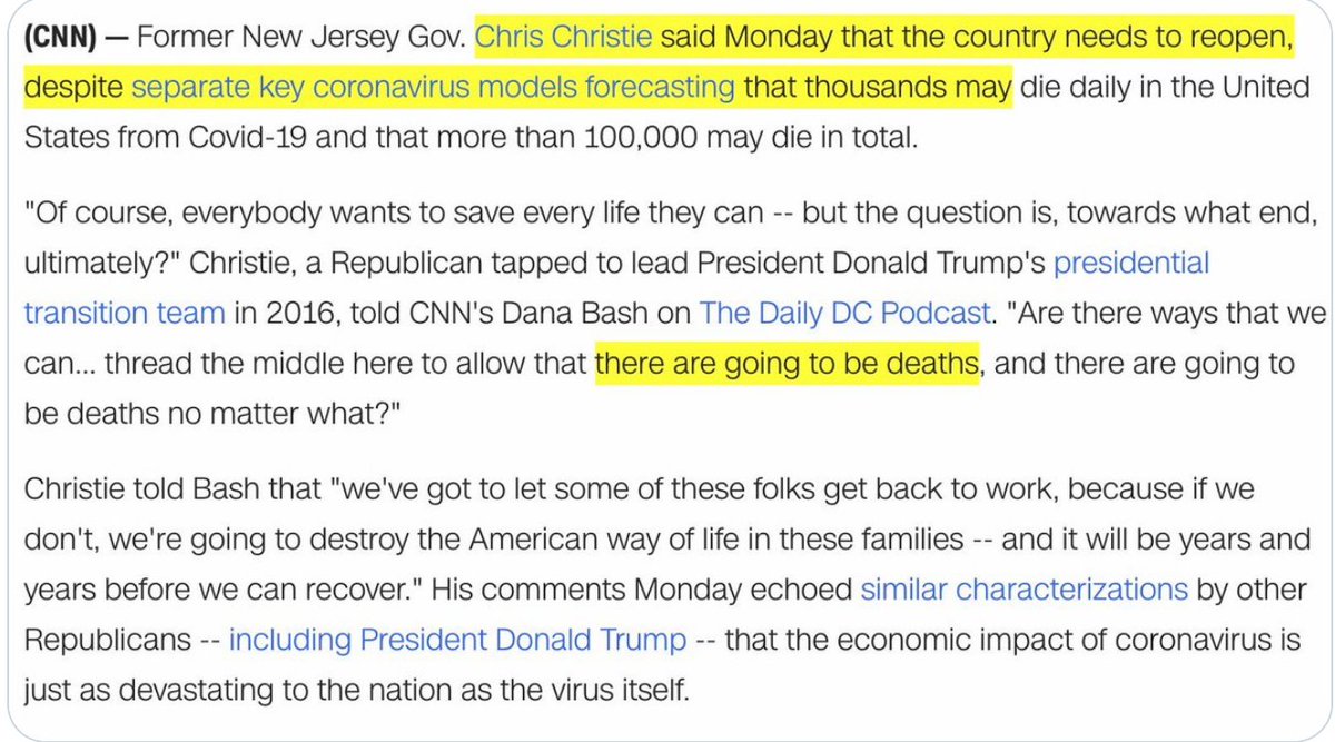 The weak "pulled the short straw" and should carry their burden with dignity. They claim that should they befall by the virus, they will look death calmly in the eye. That's what Chris Christie was getting at last May when he said this h/t  @RMilspo