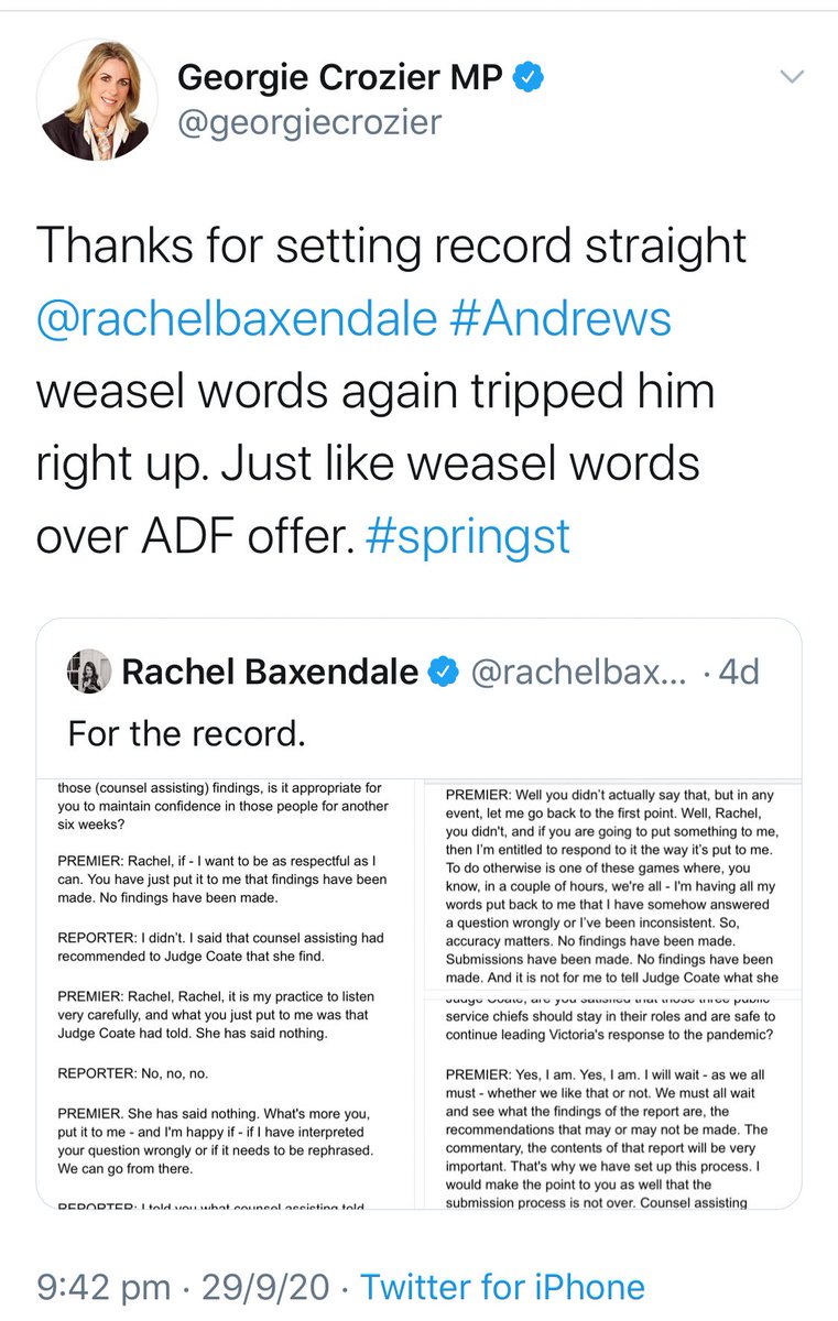 4/ Clearly this is a total misrepresentation of what was said. A lie, in fact.This lie was used by other MSM & the LNP to discredit the Premier, divide and mislead the public & undermine recovery efforts.