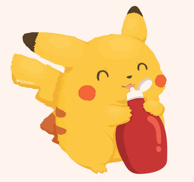 pikachu pokemon (creature) no humans solo closed eyes bottle holding ketchup  illustration images