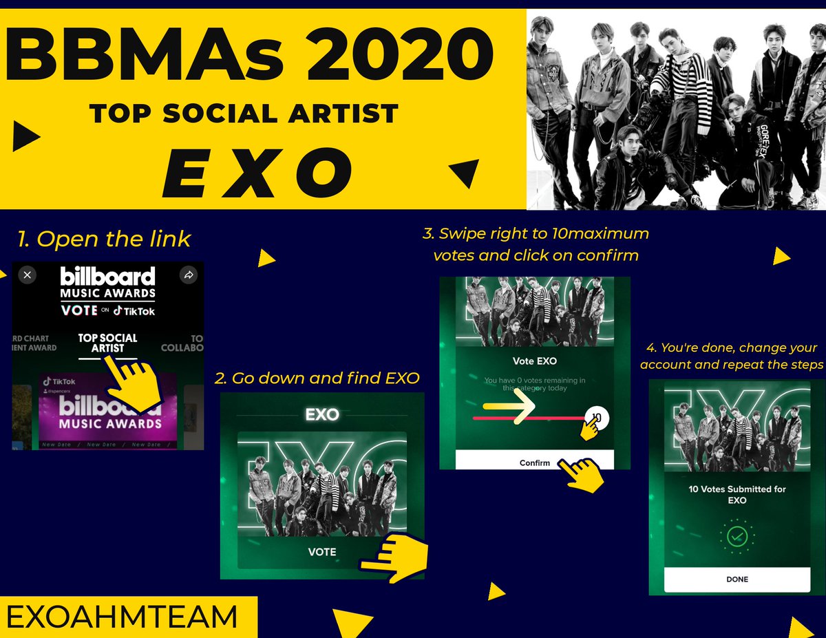 EXOAHMTEAM's tweet photo. EXO-L use #EXOLVotingMonster and encourage your friends/mutuals to vote for EXO🏆
Vote on TikTok👇
🗳️https://t.co/lSqUCfwUfS
Website Voting👇
🗳️https://t.co/gp1818NWSA
Tutorials you can find below 💪
#EXOLVoteBBMA #EXO #엑소 @weareoneEXO #EXOLAsOne https://t.co/KWAxPLsDXg