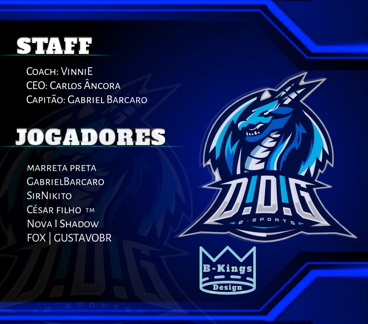Vamos de apresentação, a princípio está será nossa LINE para as futuras competições, LINE que vai vim forte...@cesarCR2020 @Nikitoxn <a href="/MarretaTg/">MARRETA PRETA</a> <a href="/HEGUSTAVOBR/">Gustavo</a> <a href="/BarcaroCR/">GabrielBarcaro™</a> <a href="/VinciusEvange11/">Vinícius Evangelista</a> 

Designer de alto nível índico <a href="/BKingsDesign1/">B-Kings Design</a>