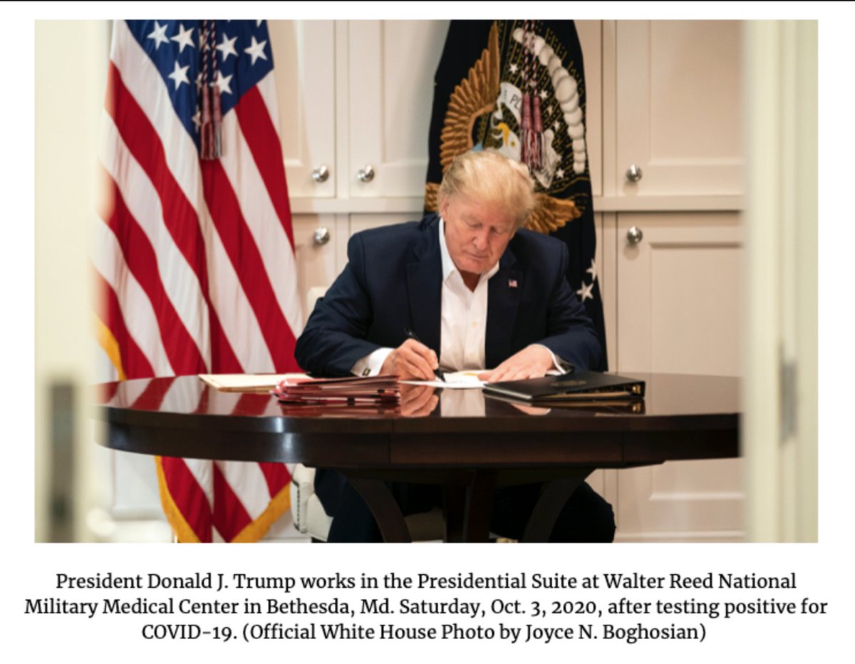 FACT CHECK: Were these photos released by the White House of Donald Trump signing papers with a sharpie at Walter Reed Medical Center last night staged? In this thread, I will discuss (but the short answer is, "yes")