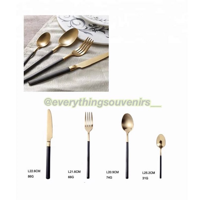 High Quality 24pcs Gold Spoon available as seen. Consists of;6 forks, 6 teaspoon, 6 eating spoon, 6 knives. Price: 18500Please RT