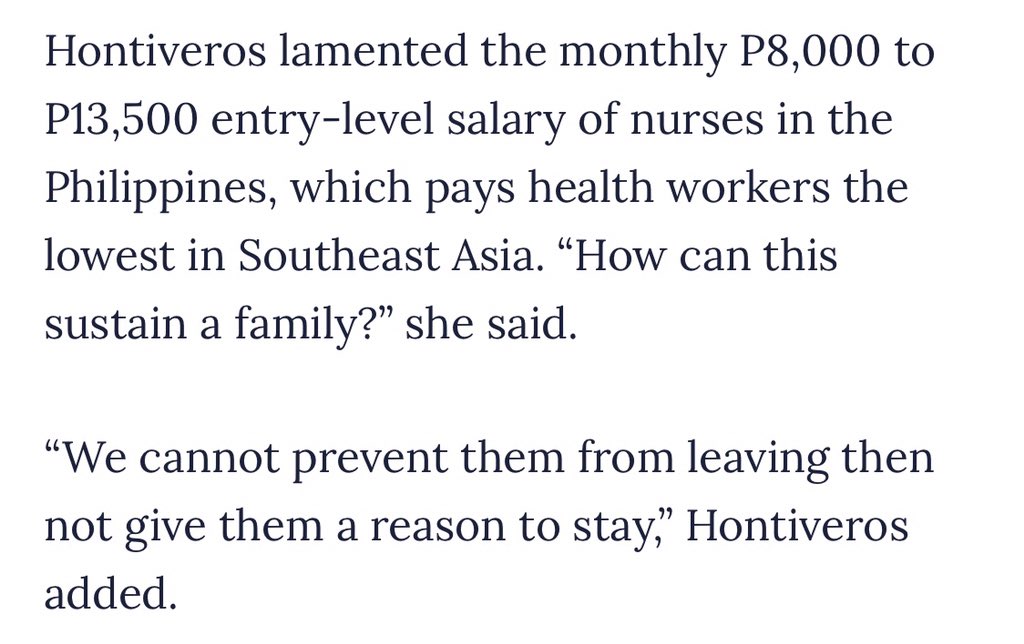 RnRNRnRn2020's tweet photo. #HeroesBetrayed #SenateSaveNurses #FreePHNursesNow "@risahontiveros lamented the monthly salary of 8k to 13,500 entry level salary of Nurses, lowest pay of HCWs in SEA, "How can this sustain a family?" -Don't prevent us from leaving when you're not bringing anything on the table! https://t.co/1PfnG88vki