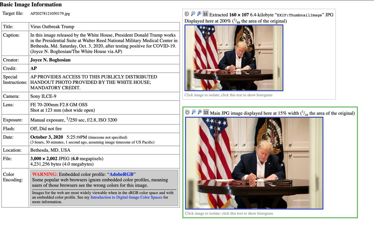 The most extraordinary evidence that these photos of Trump signing his name with a sharpie were staged, is the fact that the photos were taken just 9:41 seconds apart. The EXIF data embedded on the original AP photos shows this! (credit:  @jonostrower)