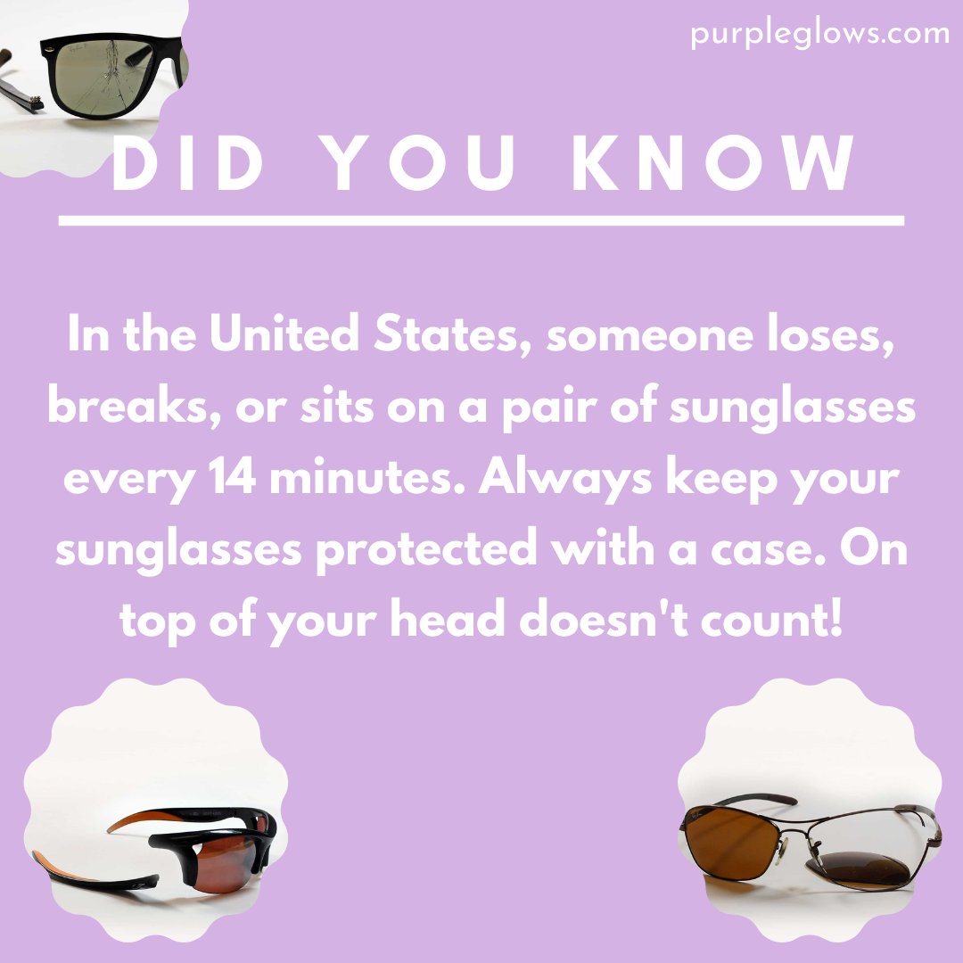 #DidYouKnow In the United States, someone loses, breaks, or sits on a pair of #Sunglasses every 14 minutes ⌛. Always keep your sunglasses protected with a #sunglassescase. On top of your head doesn't count!