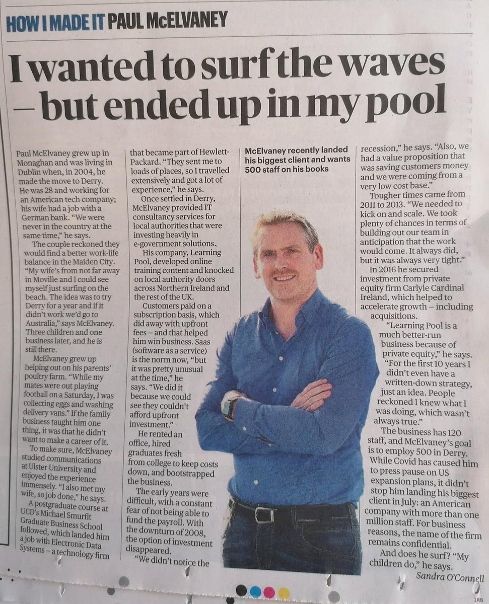 Today’s Sunday Times tells the story of how <a href="/mcelvaney/">Paul McElvaney</a>’s hard work and determination made <a href="/LearningPool/">Learning Pool</a> what it is today. Also how #Derry and #Donegal have so much to offer.