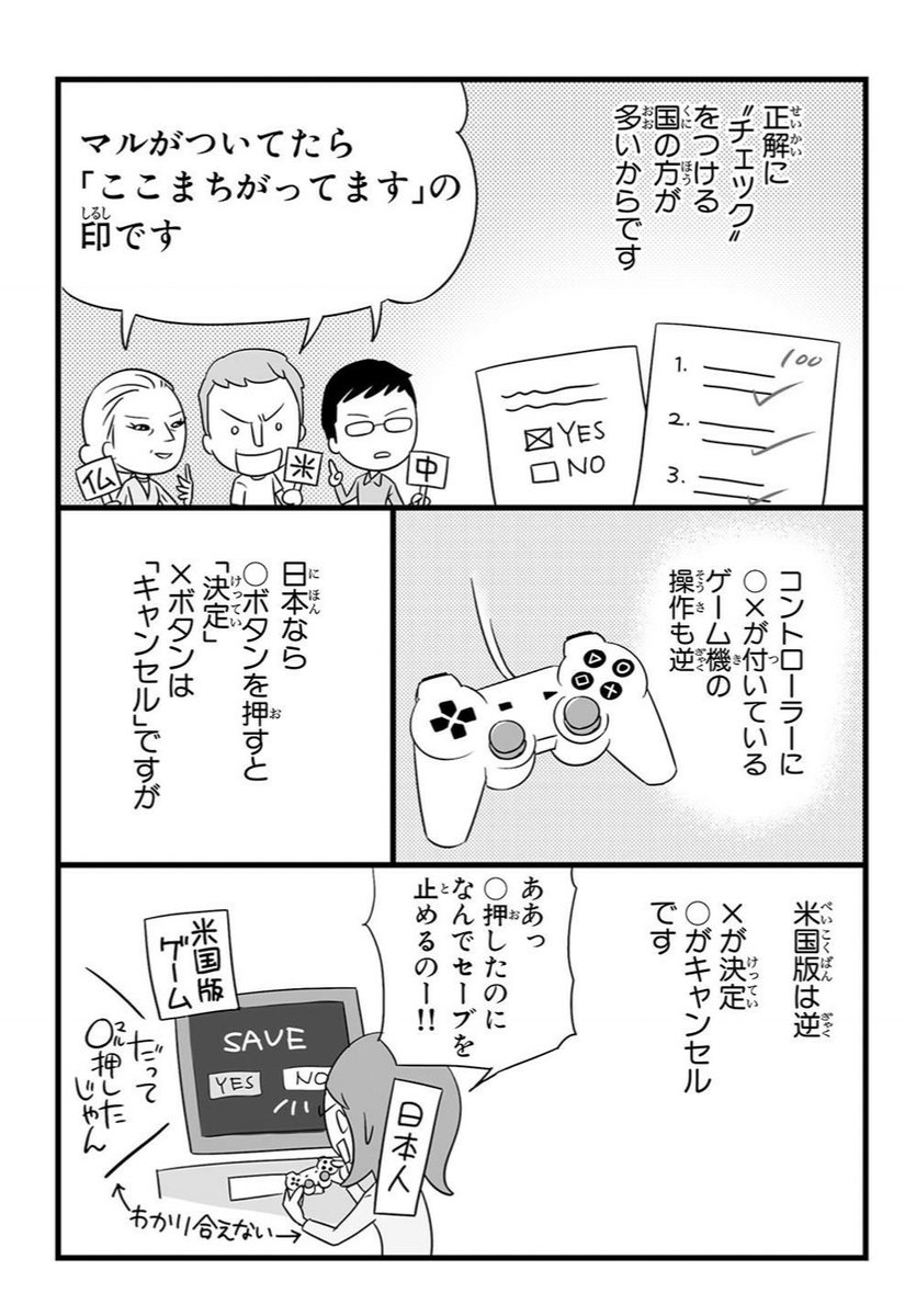 ⚪︎と×が逆な話。

「日本人の知らない日本語」1巻より。蛇蔵&海野凪子著
https://t.co/oseMSCCcCS 