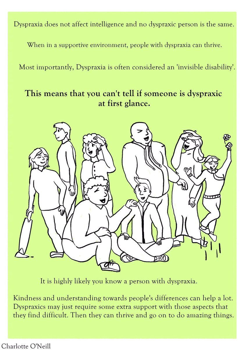 Hello! It’s #DyspraxiaAwarenessWeek #DyspraxiaAwarenessWeek2020 and I created this comic on the basics how #dyspraxia impacts the lives of those with the condition. 

I was planning a series of comic that went more in-depth but I was studying so couldn’t.

I hope you like them!