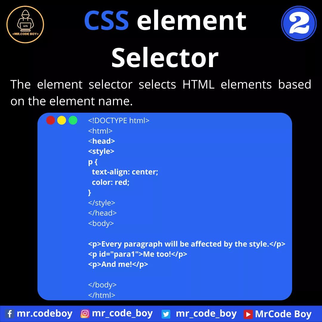 mr_code_boy's tweet image. CSS Part - 2(a) (Selectors)

Like, Share, Comment, and Follow for more technical stuff.

YouTube - bit.ly/mrcodeboy
Facebook - facebook.com/mr.codeboy/
Instagram - instagram.com/mr_code_boy/

#100DaysOfCode #html #webdeveloper #tech #software
#codinglife #webdevelopment #css