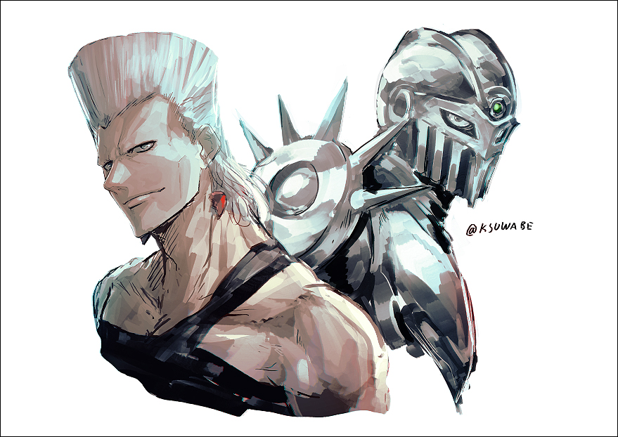 jean pierre polnareff earrings jewelry stand (jojo) male focus grey hair twitter username 2boys  illustration images