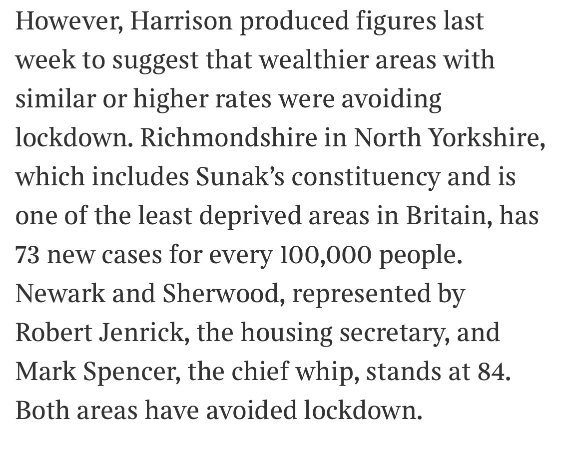 And apparent different treatment of Tory constituencies - by at least the infection rate/100k metric which seems to have been a major factor in decision-making.