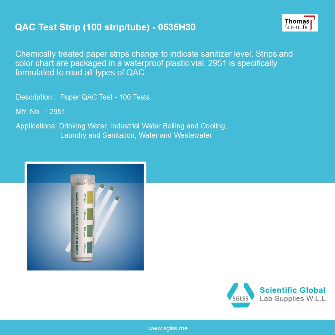 sglssqatar's tweet image. QAC Test strip (100 strip/tube)

Chemically treated paper strips change to indicate sanitizer level

#thomasscientific #testing #labsupplies  #glassware #chemicals #sglss #labequipment   #chemistry_lab #doha #qatar #labproducts #branded #biomedical #biotechnology #scientific