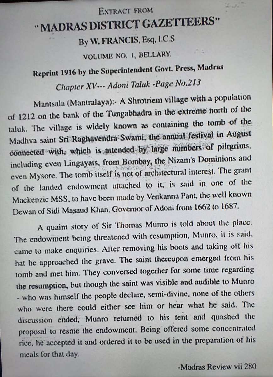 Jaggesh2's tweet photo. 1800 #British #collector #munro ರಾಯರ ಬೃಂದಾವನಕ್ಕೆ ಆದಾಯ ಮತ್ತು ಕಂದಾಯ ವಿಷಯಕ್ಕೆ ಹೋದಾಗ ರಾಯರ ಜೊತೆ ಮಾತಾಡಿದ ಪ್ರಸಂಗದ ಉಲ್ಲೇಕ!
ರಾಯರ ದರ್ಶನ ಭಾಗ್ಯ ಪಡೆದ ಅದೃಷ್ಟವಂತ #munro
ನಾನು ನೋಡಿದ ಅಂಶ ಪ್ರೀತಿಯಿಂದ ನಿಮಗೆ ಅರ್ಪಣೆ...
ಗುರುಭ್ಯೋನಮಃ....ಶುಭ ಮಧ್ಯಾಹ್ನ.... https://t.co/KmXkX8i1Za