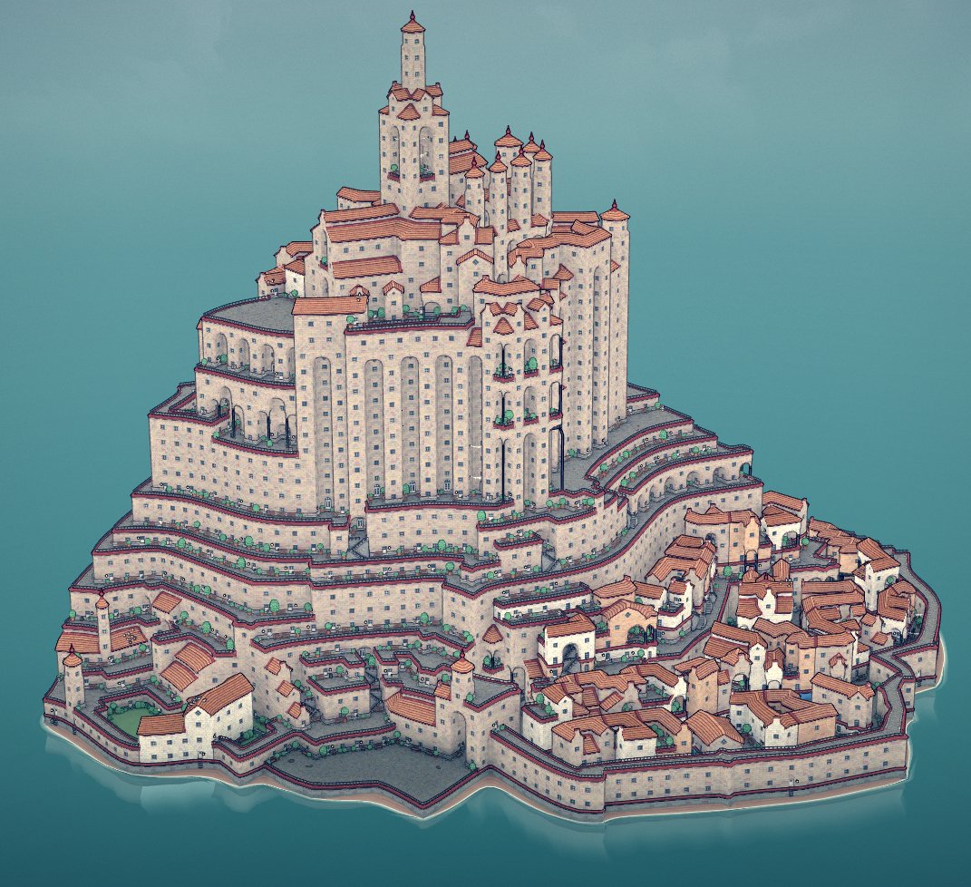 MihayMolnar's tweet photo. This awesome block-sculpting game by @OskSta challanged me to make a Mont Saint-Michel Inspired creation. #game #citybuliding https://t.co/wGbyS2Ziel