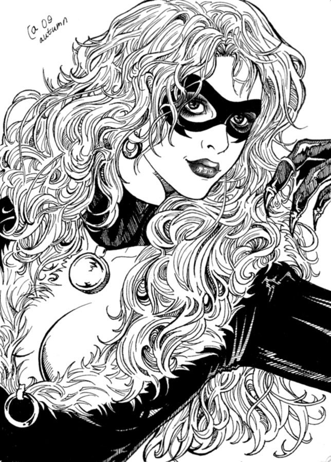 Retro ink posting!
Black Cat (Felicia Hardy) from Spider-Man comic books. (slightly revisited work from 2009) 