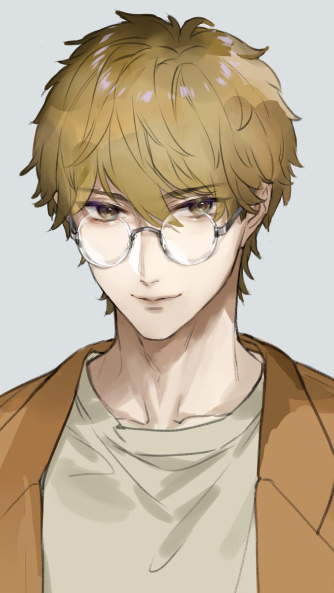 1boy male focus glasses solo shirt blonde hair jacket  illustration images